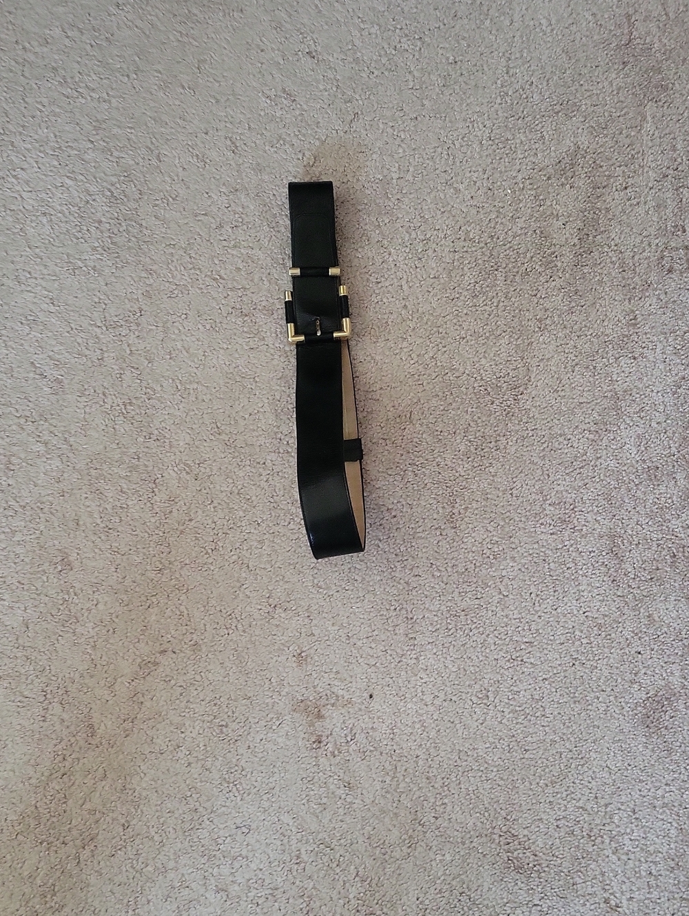 Men's Black Leather Belt with Gold Buckle